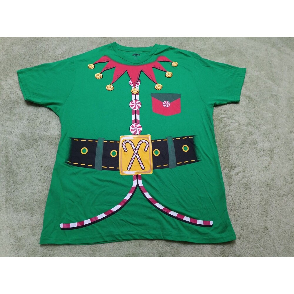 Holiday Time X-Mas Shirt Adult XL Geen Elf Costume Mens